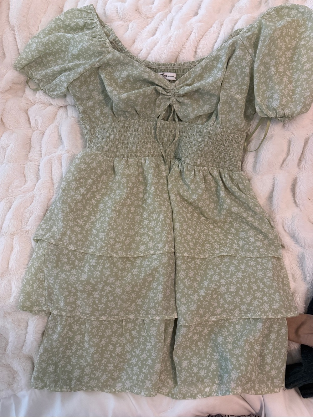 Hollister Light Sage Floral Tiered Dress